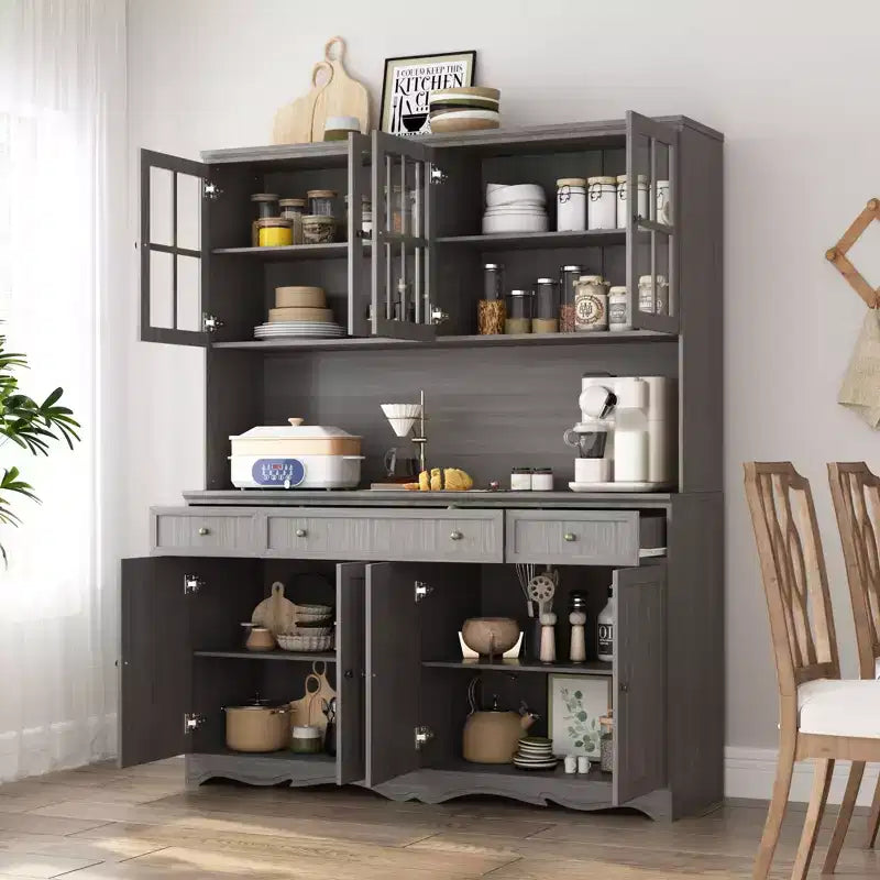 Buffet à 3 tiroirs Famapy Gris Moire de 155,4 cm de large avec design moderne, meuble de rangement, armoire de rangement