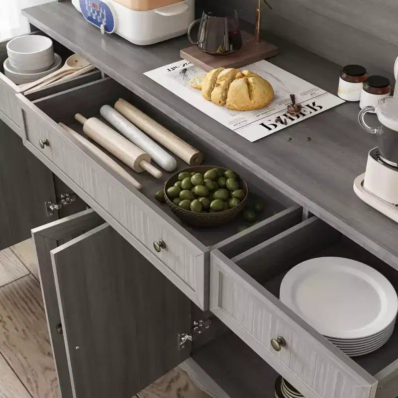 Buffet à 3 tiroirs Famapy Gris Moire de 155,4 cm de large avec design moderne, meuble de rangement, armoire de rangement