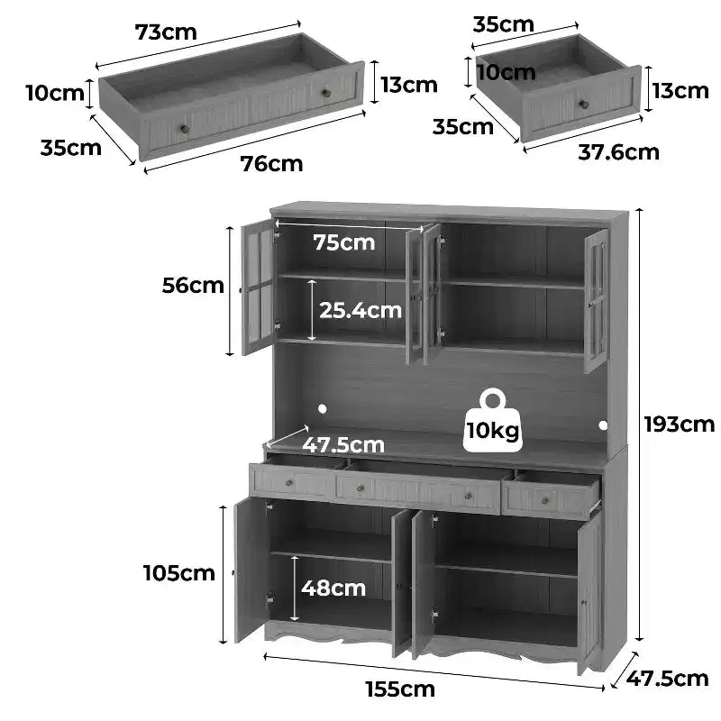 Buffet à 3 tiroirs Famapy Gris Moire de 155,4 cm de large avec design moderne, meuble de rangement, armoire de rangement