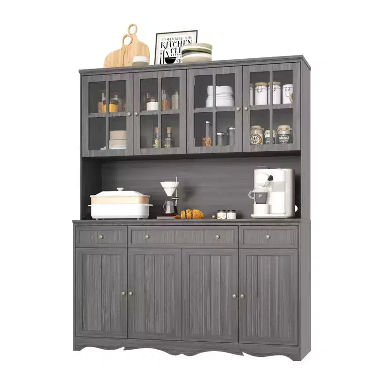 Buffet à 3 tiroirs Famapy Gris Moire de 155,4 cm de large avec design moderne, meuble de rangement, armoire de rangement