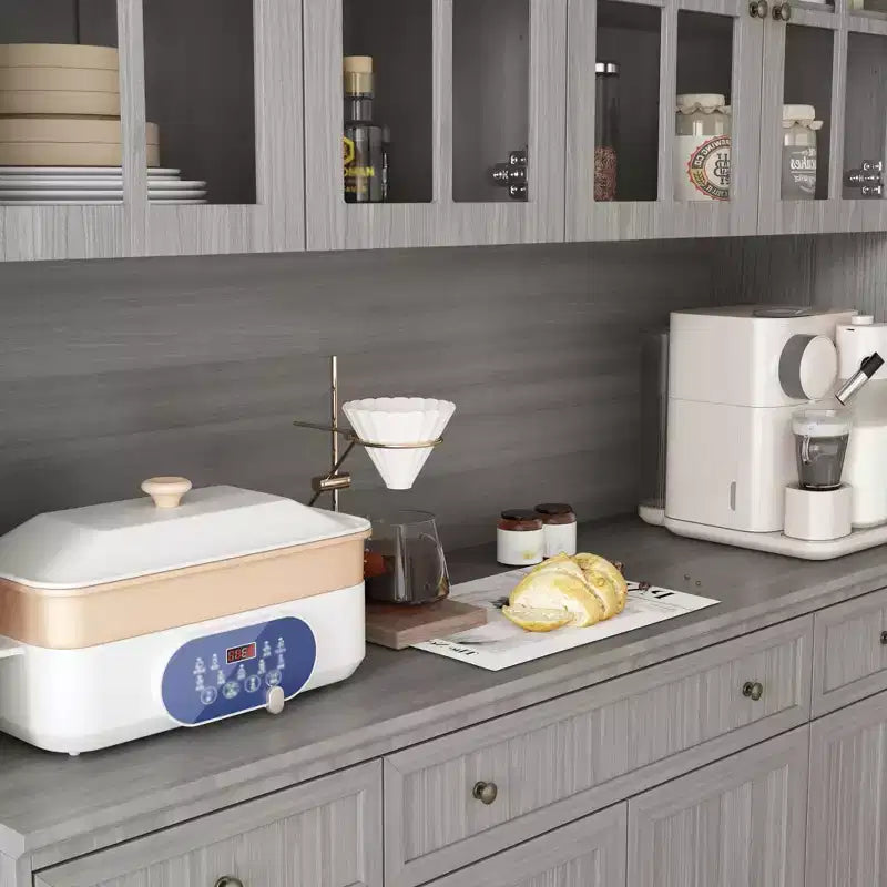 Buffet à 3 tiroirs Famapy Gris Moire de 155,4 cm de large avec design moderne, meuble de rangement, armoire de rangement