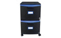 Storex Two-Drawer Mobile Filing Cabinet, 2 Legal/Letter-Size File Drawers, Black/Blue, 14.75 x 18.25 x 26