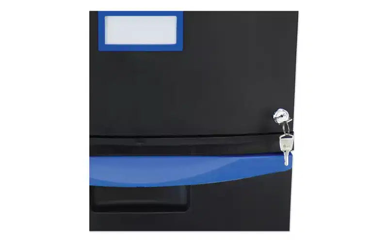 Classeur mobile à deux tiroirs Storex, 2 tiroirs pour dossiers format légal/lettre, noir/bleu, 14,75 x 18,25 x 26