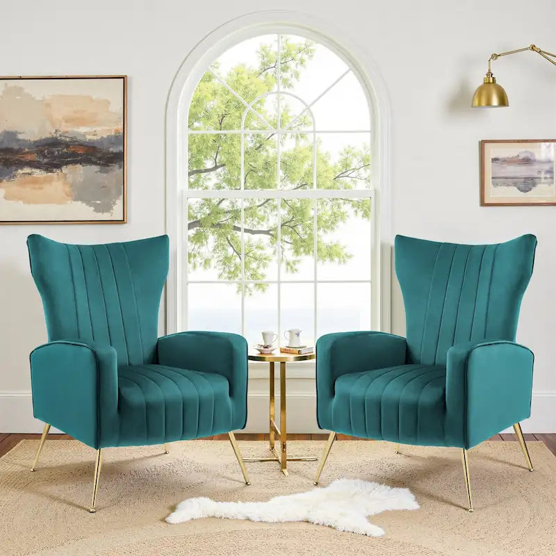 Lot de 2 fauteuils d'appoint en velours avec pieds en métal pour salon