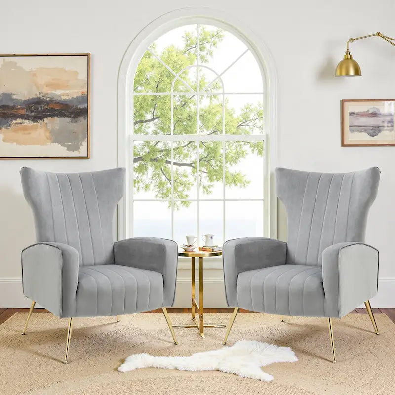 Lot de 2 fauteuils d'appoint en velours avec pieds en métal pour salon
