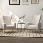 Lot de 2 fauteuils d'appoint en velours avec pieds en métal pour salon