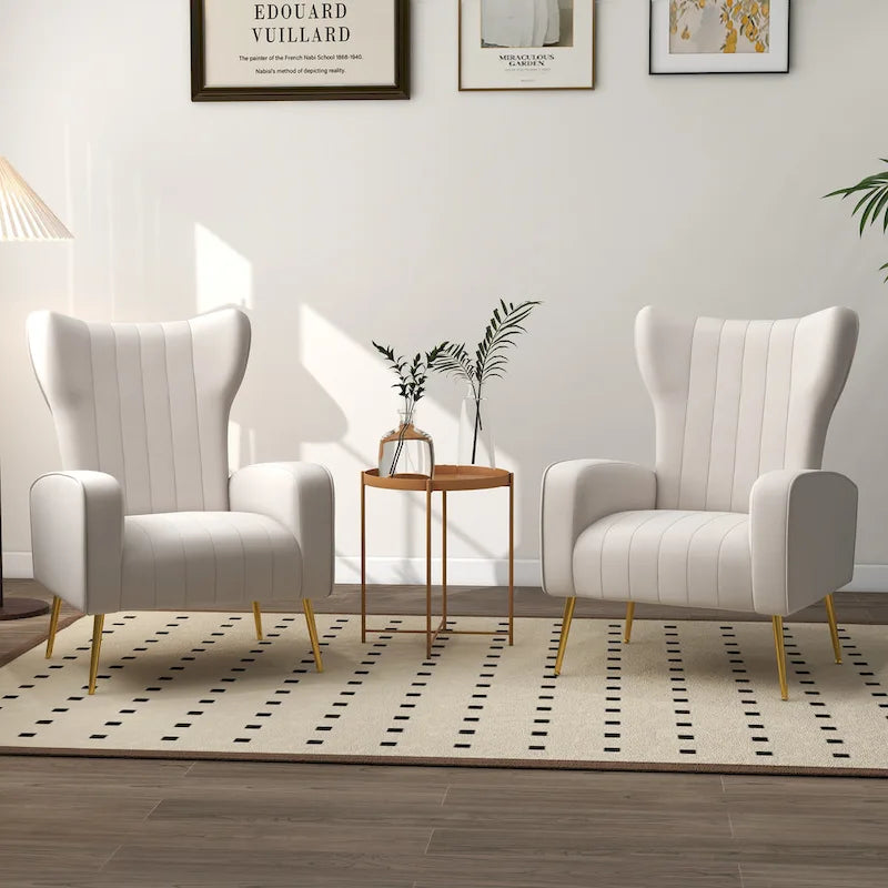 Lot de 2 fauteuils d'appoint en velours avec pieds en métal pour salon