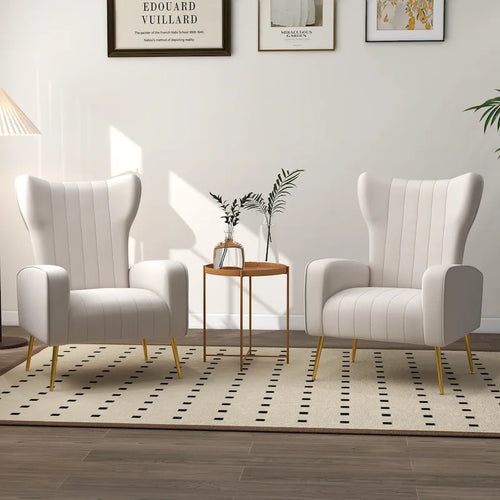 Lot de 2 fauteuils d'appoint en velours avec pieds en métal pour salon