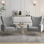Lot de 2 fauteuils d'appoint en velours avec pieds en métal pour salon