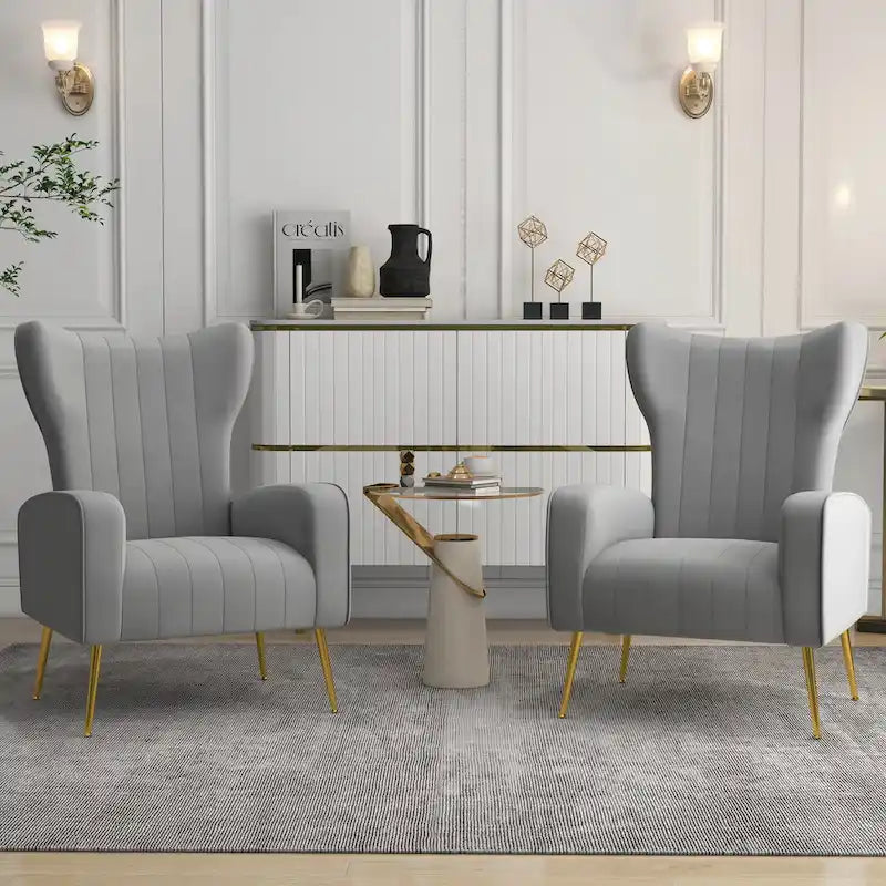 Lot de 2 fauteuils d'appoint en velours avec pieds en métal pour salon
