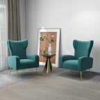Lot de 2 fauteuils d'appoint en velours avec pieds en métal pour salon
