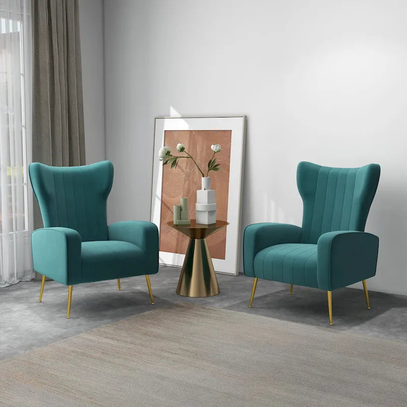 Lot de 2 fauteuils d'appoint en velours avec pieds en métal pour salon