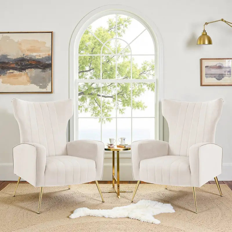 Lot de 2 fauteuils d'appoint en velours avec pieds en métal pour salon