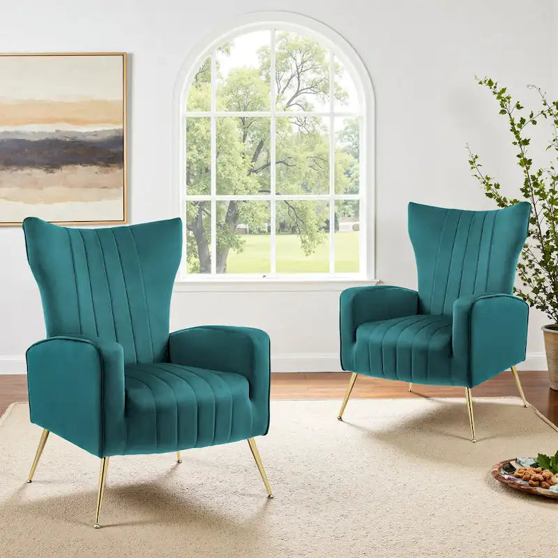 Lot de 2 fauteuils d'appoint en velours avec pieds en métal pour salon