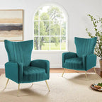 Lot de 2 fauteuils d'appoint en velours avec pieds en métal pour salon