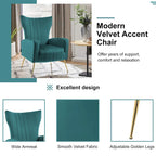 Lot de 2 fauteuils d'appoint en velours avec pieds en métal pour salon