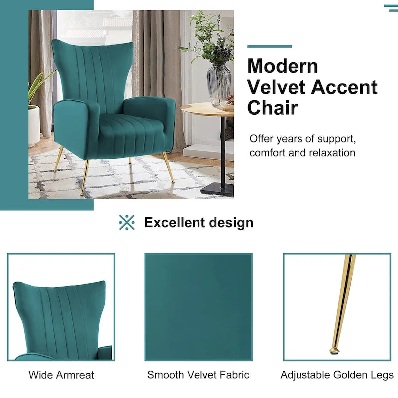 Lot de 2 fauteuils d'appoint en velours avec pieds en métal pour salon