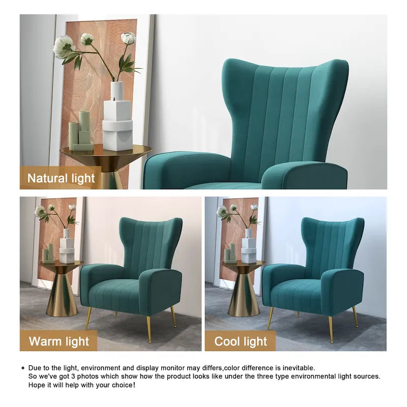 Lot de 2 fauteuils d'appoint en velours avec pieds en métal pour salon