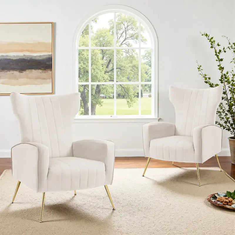 Lot de 2 fauteuils d'appoint en velours avec pieds en métal pour salon