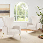 Lot de 2 fauteuils d'appoint en velours avec pieds en métal pour salon