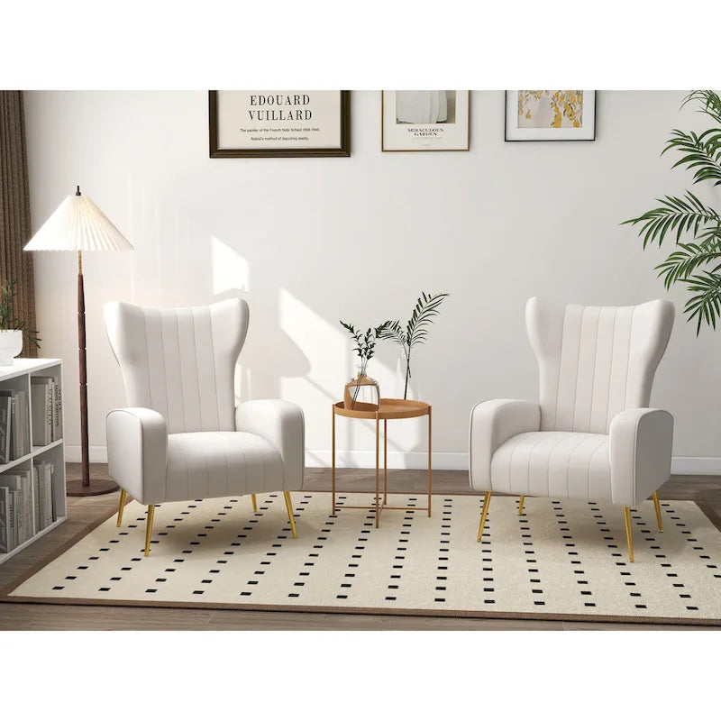 Lot de 2 fauteuils d'appoint en velours avec pieds en métal pour salon