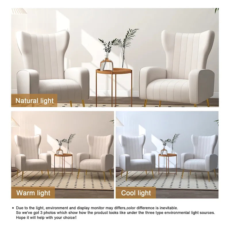 Lot de 2 fauteuils d'appoint en velours avec pieds en métal pour salon