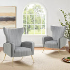 Lot de 2 fauteuils d'appoint en velours avec pieds en métal pour salon