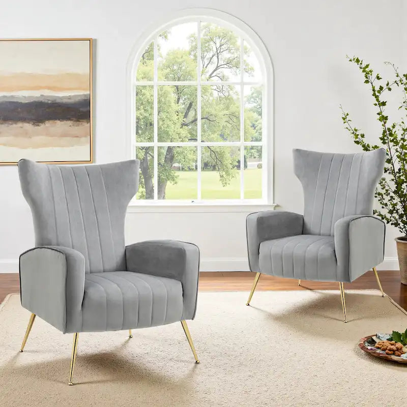 Lot de 2 fauteuils d'appoint en velours avec pieds en métal pour salon