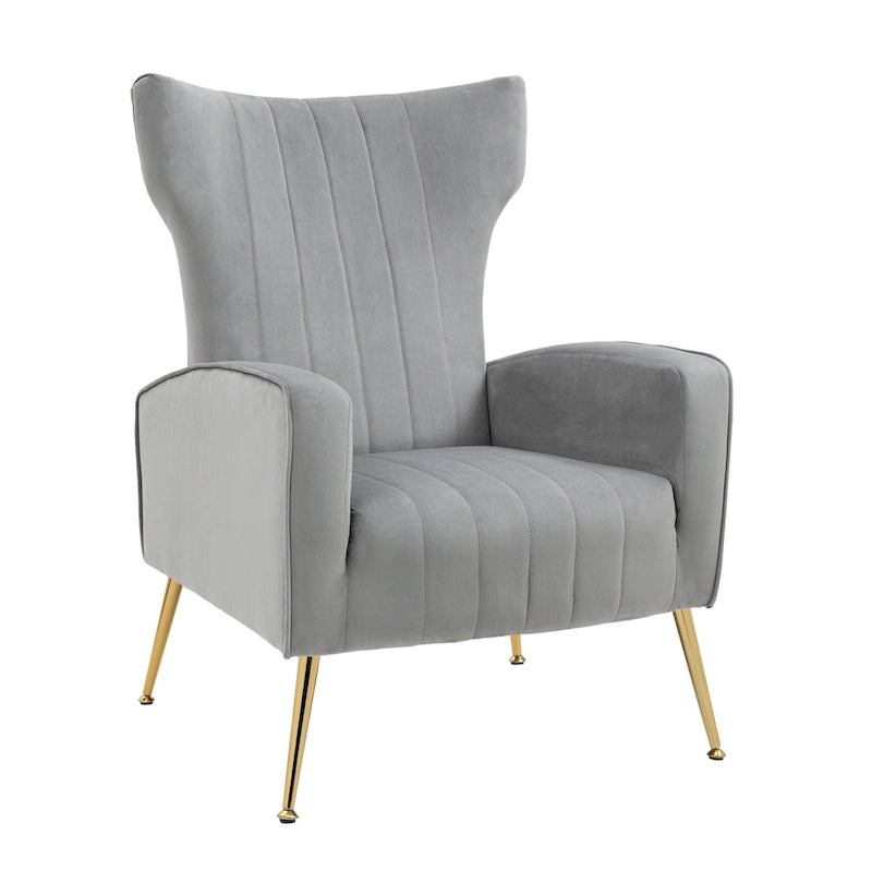Lot de 2 fauteuils d'appoint en velours avec pieds en métal pour salon