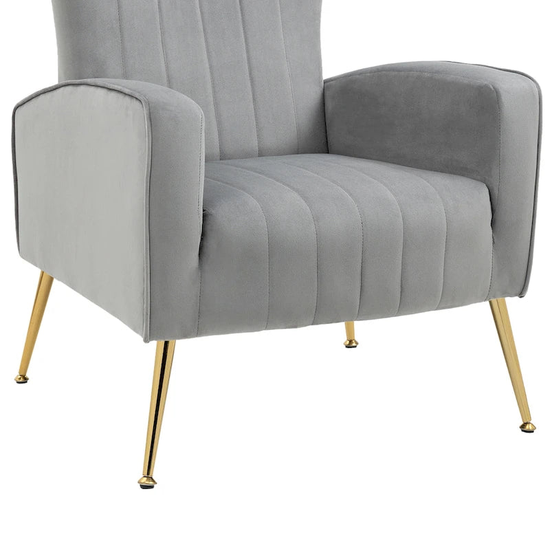 Lot de 2 fauteuils d'appoint en velours avec pieds en métal pour salon