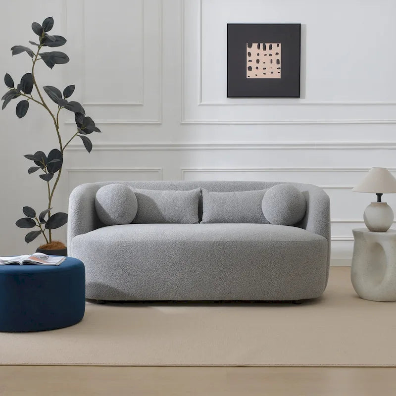 KINWELL Causeuse 2 places en tissu bouclé avec oreillers