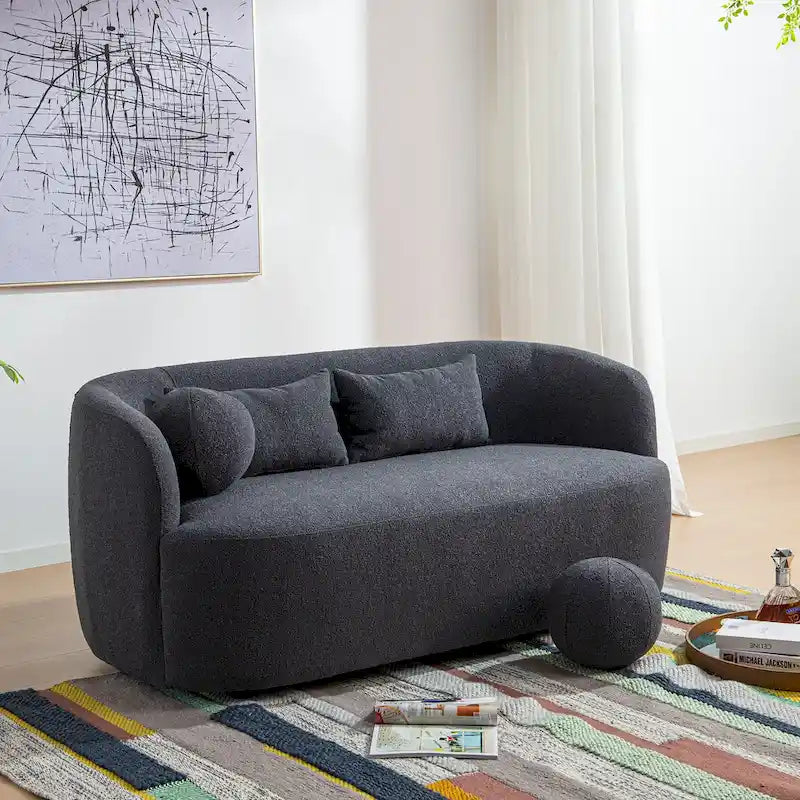 KINWELL Causeuse 2 places en tissu bouclé avec oreillers