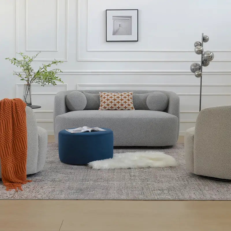 KINWELL Causeuse 2 places en tissu bouclé avec oreillers