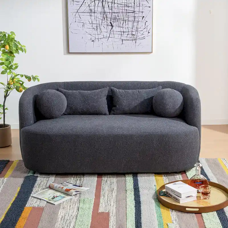 KINWELL Causeuse 2 places en tissu bouclé avec oreillers