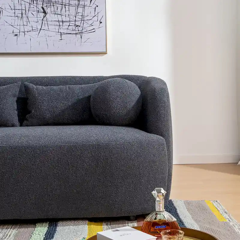 KINWELL Causeuse 2 places en tissu bouclé avec oreillers