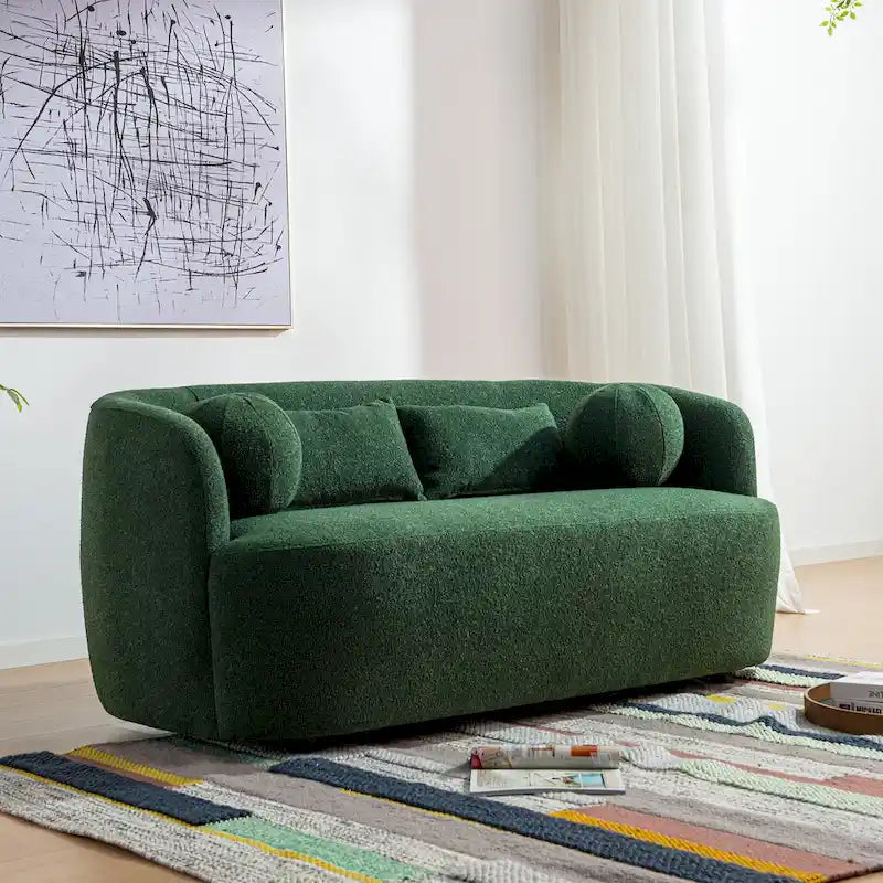 KINWELL Causeuse 2 places en tissu bouclé avec oreillers