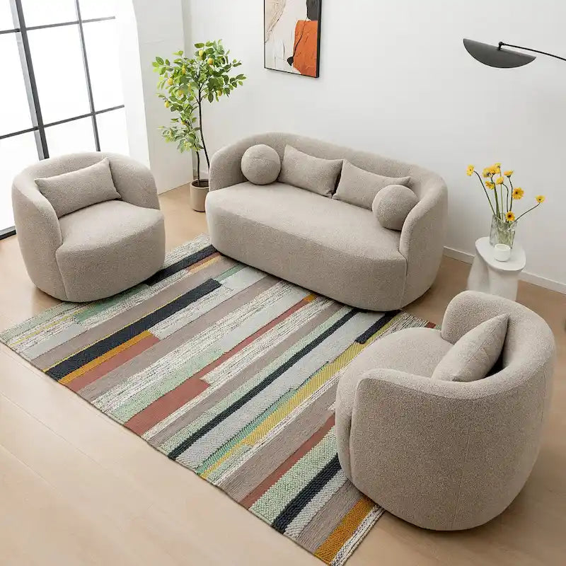 KINWELL Causeuse 2 places en tissu bouclé avec oreillers