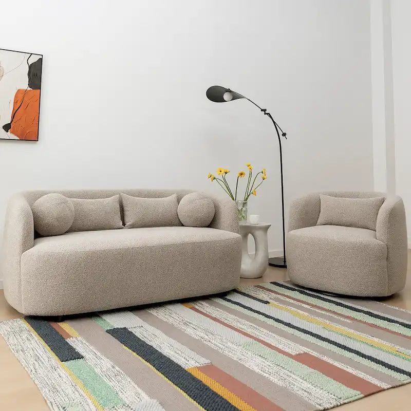 KINWELL Causeuse 2 places en tissu bouclé avec oreillers