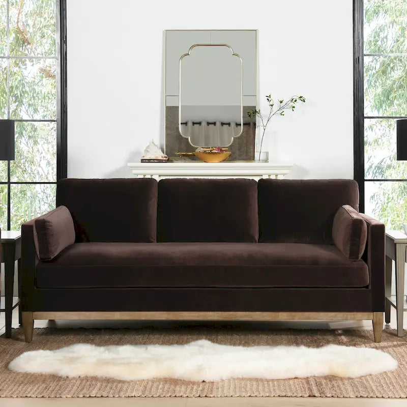 Canapé Knox 84 de style ferme moderne en velours avec accoudoirs droits