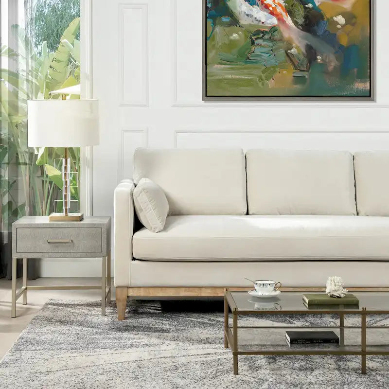 Canapé Knox 84 de style ferme moderne en velours avec accoudoirs droits