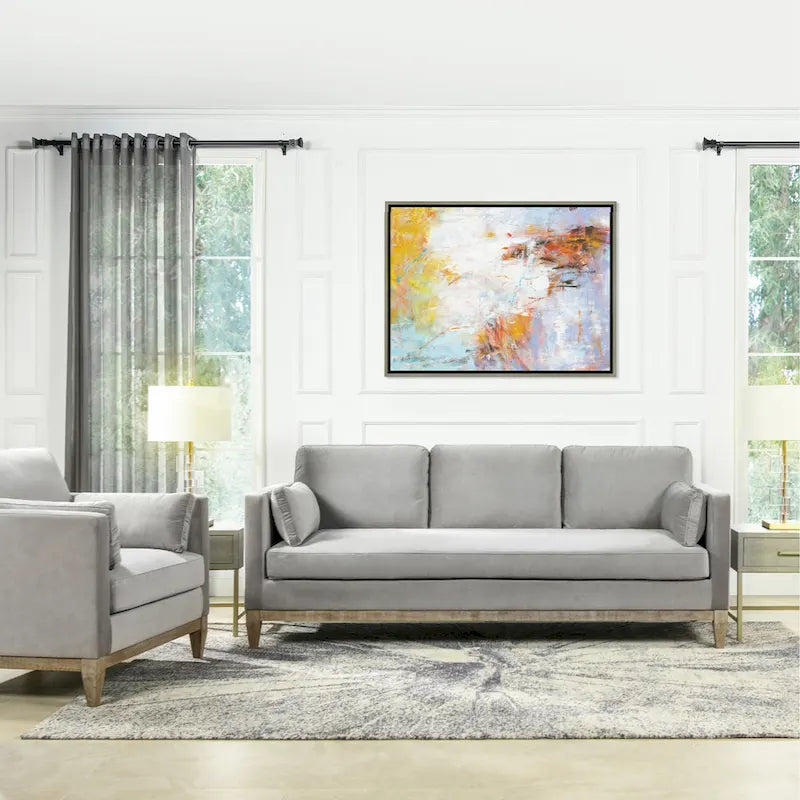 Canapé Knox 84 de style ferme moderne en velours avec accoudoirs droits