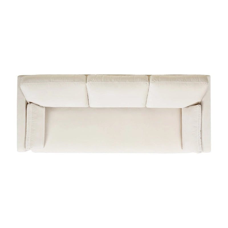 Canapé Knox 84 de style ferme moderne en velours avec accoudoirs droits