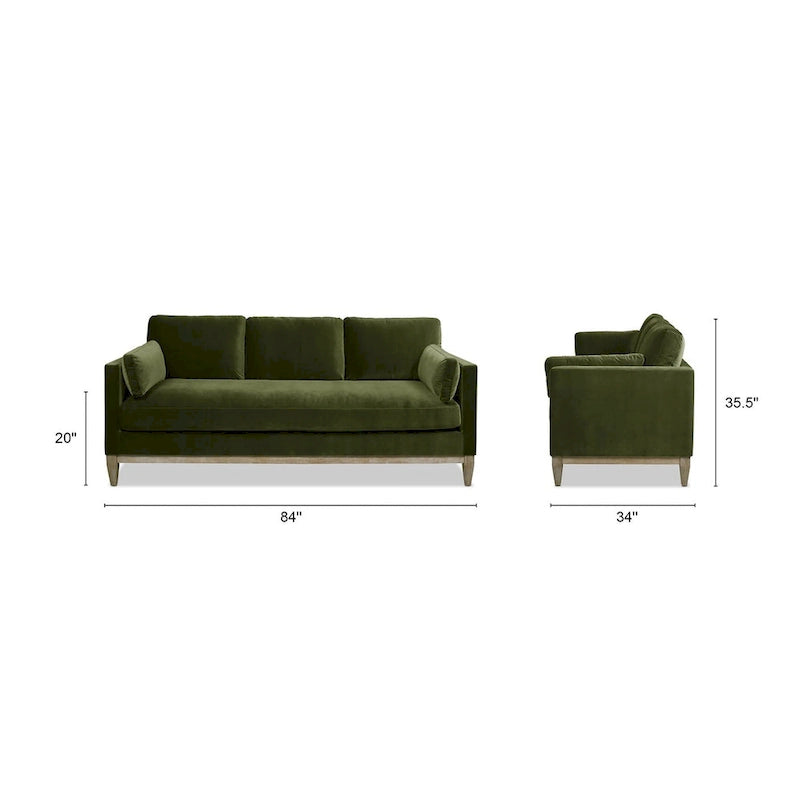 Canapé Knox 84 de style ferme moderne en velours avec accoudoirs droits