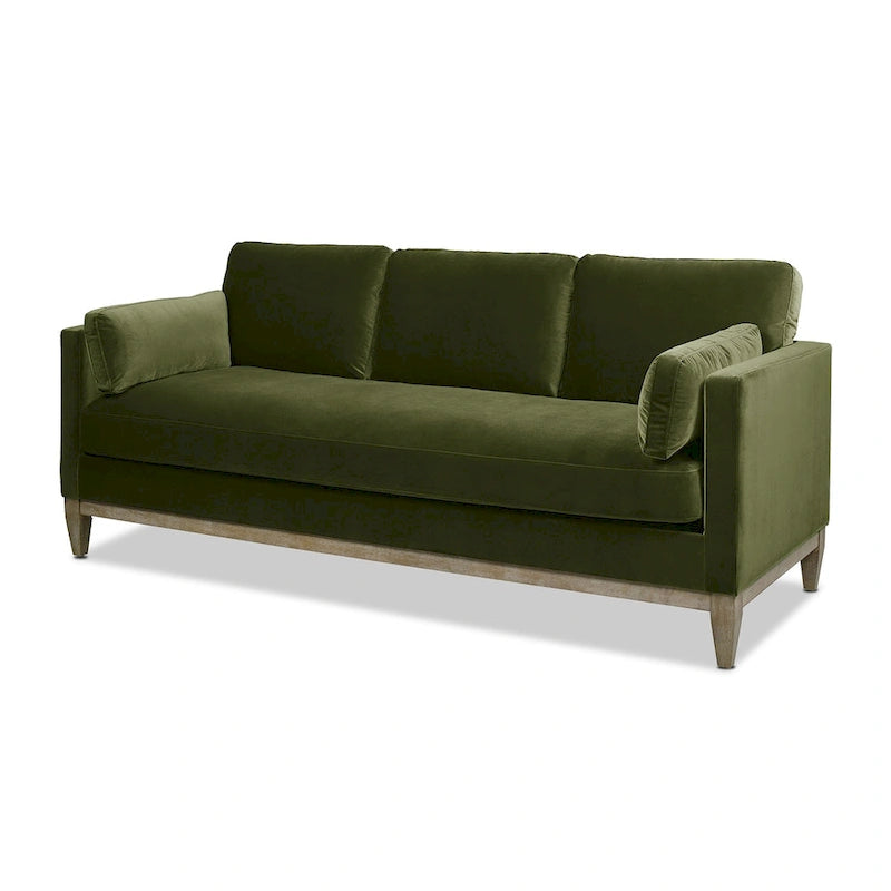 Canapé Knox 84 de style ferme moderne en velours avec accoudoirs droits