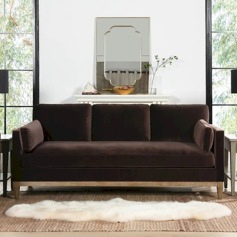Canapé Knox 84 de style ferme moderne en velours avec accoudoirs droits