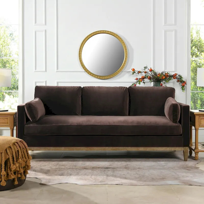 Canapé Knox 84 de style ferme moderne en velours avec accoudoirs droits