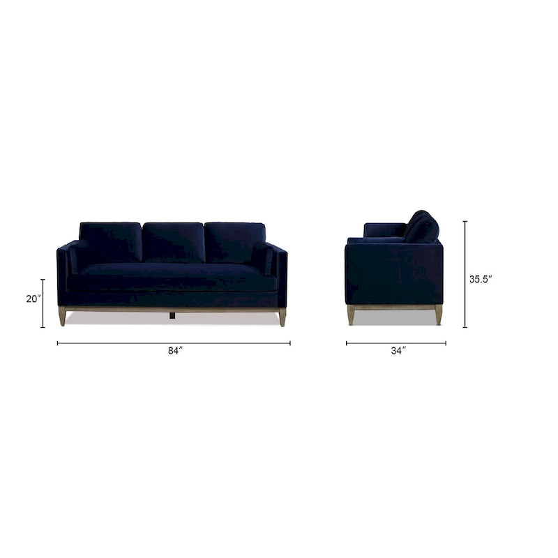 Canapé Knox 84 de style ferme moderne en velours avec accoudoirs droits