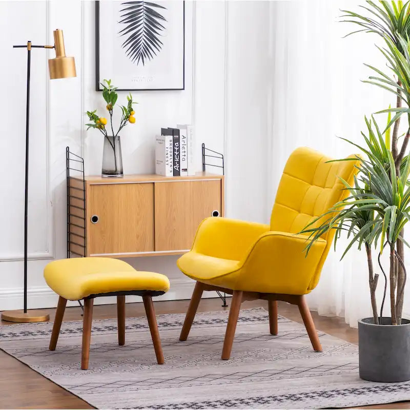 Fauteuil d'appoint capitonné en velours doux avec pouf Carson Carrington Aasen