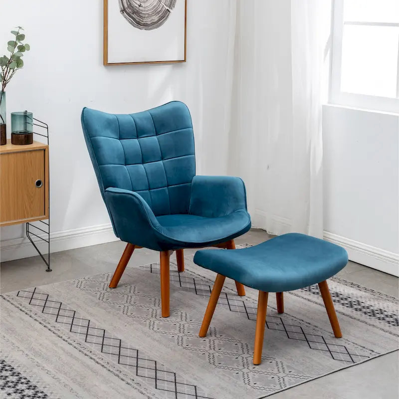 Fauteuil d'appoint capitonné en velours doux avec pouf Carson Carrington Aasen