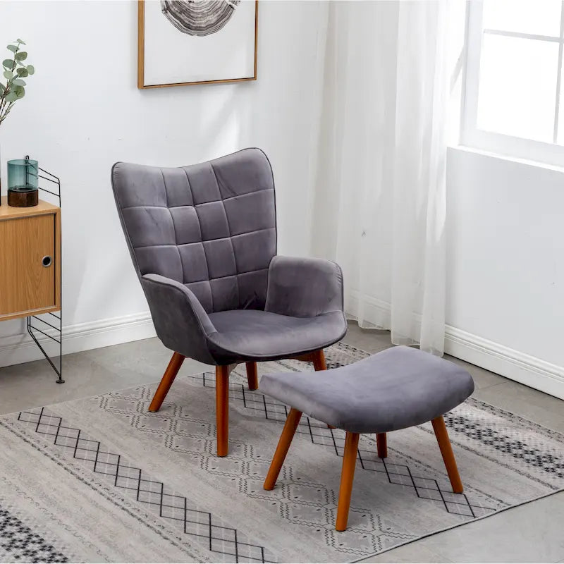 Fauteuil d'appoint capitonné en velours doux avec pouf Carson Carrington Aasen
